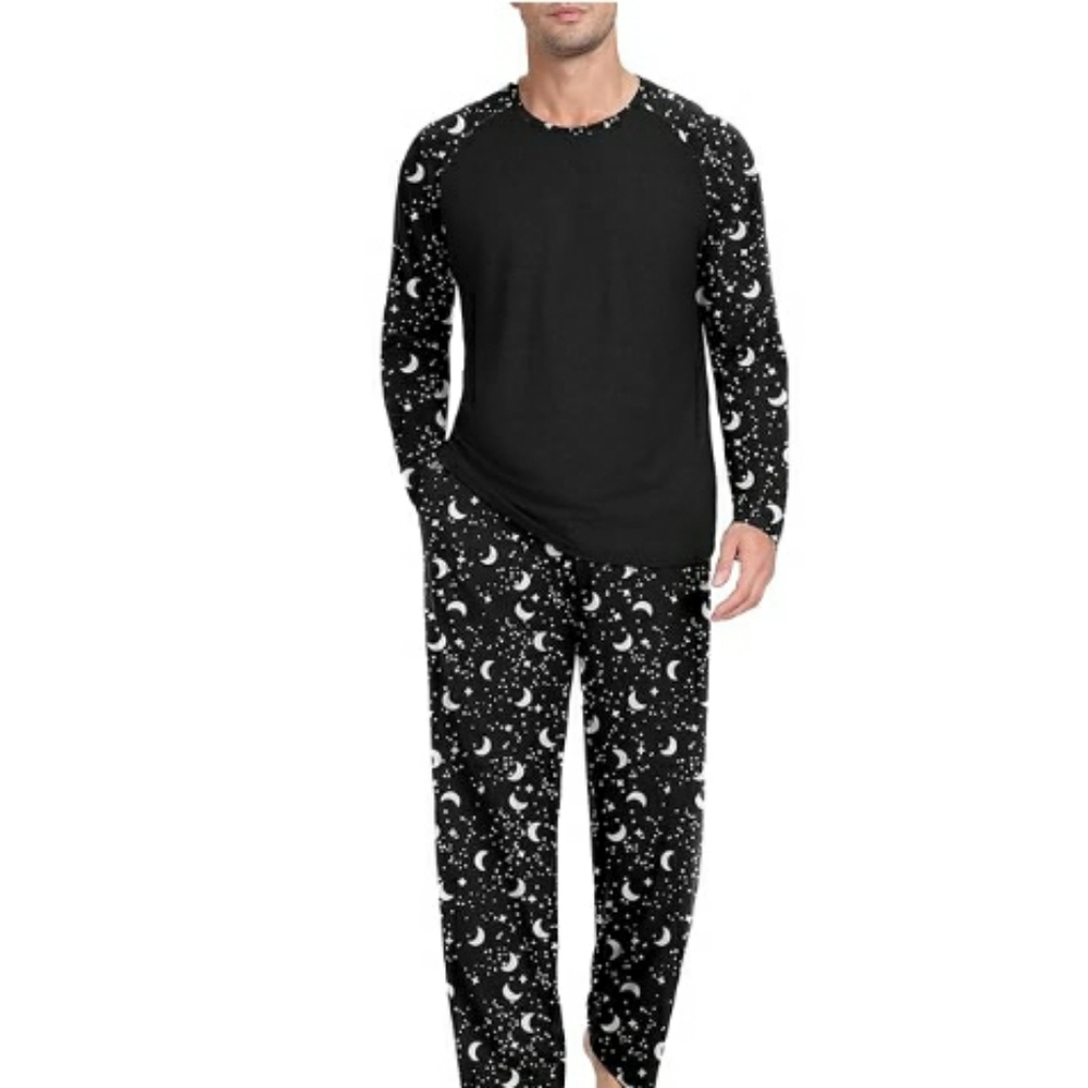 Men's Pajama Set Sleepwear Lightweight Long Sleeve Black - Picture 3 of 5